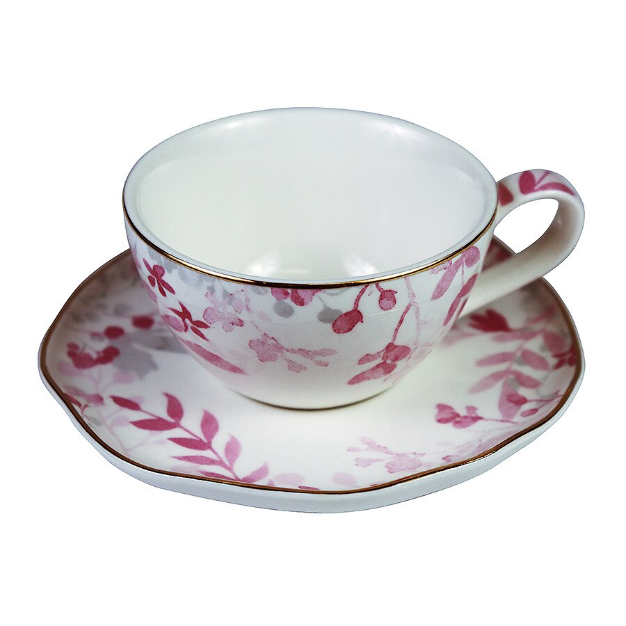 Ceasca cu farfurie - Paradise Pink, Portelan, 120 ml, Alb / Roz