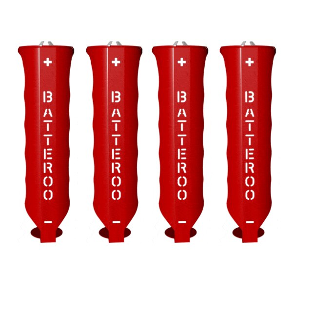 Set 4 baterizatoare Bateroo, rosu, pentru baterii alcaline AA