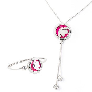 Set bratara si colier dama aromaterapie pentru uleiuri esentiale - difuzor cu model fluture - 10 discuri textile Set bratara si colier dama aromaterapie pentru uleiuri esentiale - difuzor cu model fluture - 10 discuri textile