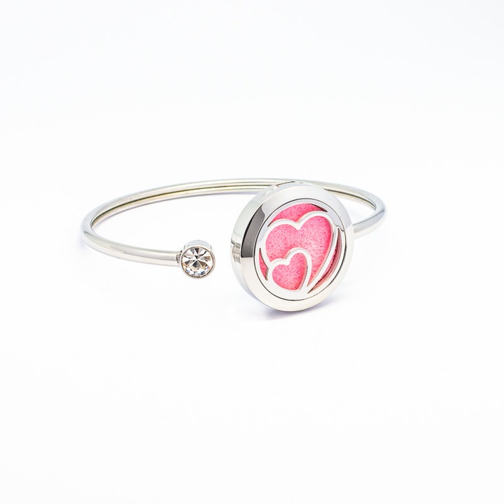 Bratara dama aromaterapie pentru uleiuri esentiale - difuzor cu model inima - 5 discuri textile