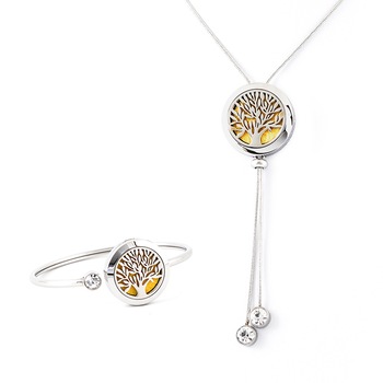 Set bratara si colier dama aromaterapie pentru uleiuri esentiale - difuzor cu model copacul vietii - 10 discuri textile Set bratara si colier dama aromaterapie pentru uleiuri esentiale - difuzor cu model copacul vietii - 10 discuri textile