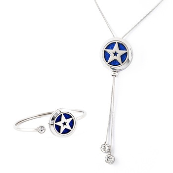 Set bratara si colier dama aromaterapie pentru uleiuri esentiale - difuzor cu model stea - 10 discuri textile Set bratara si colier dama aromaterapie pentru uleiuri esentiale - difuzor cu model stea - 10 discuri textile