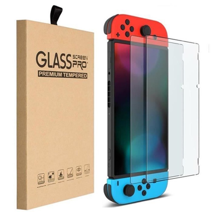 Set 2 folii de protectie, Sticla securizata, Pentru Nintendo Switch,2.5D, 0.26 mm, Transparent