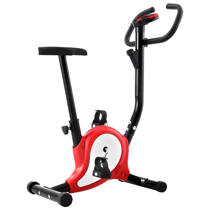 Bicicleta fitness cu centura de rezistenta vidaXL, rosu, 64 x 41 x 101 cm, Negru/Rosu