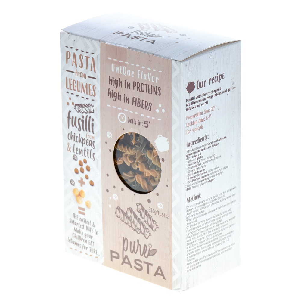 Paste Fusili din Naut si Linte, Serafim, 100% natural, bogate in vitamina K, sursa de fibre si proteine, 330 g