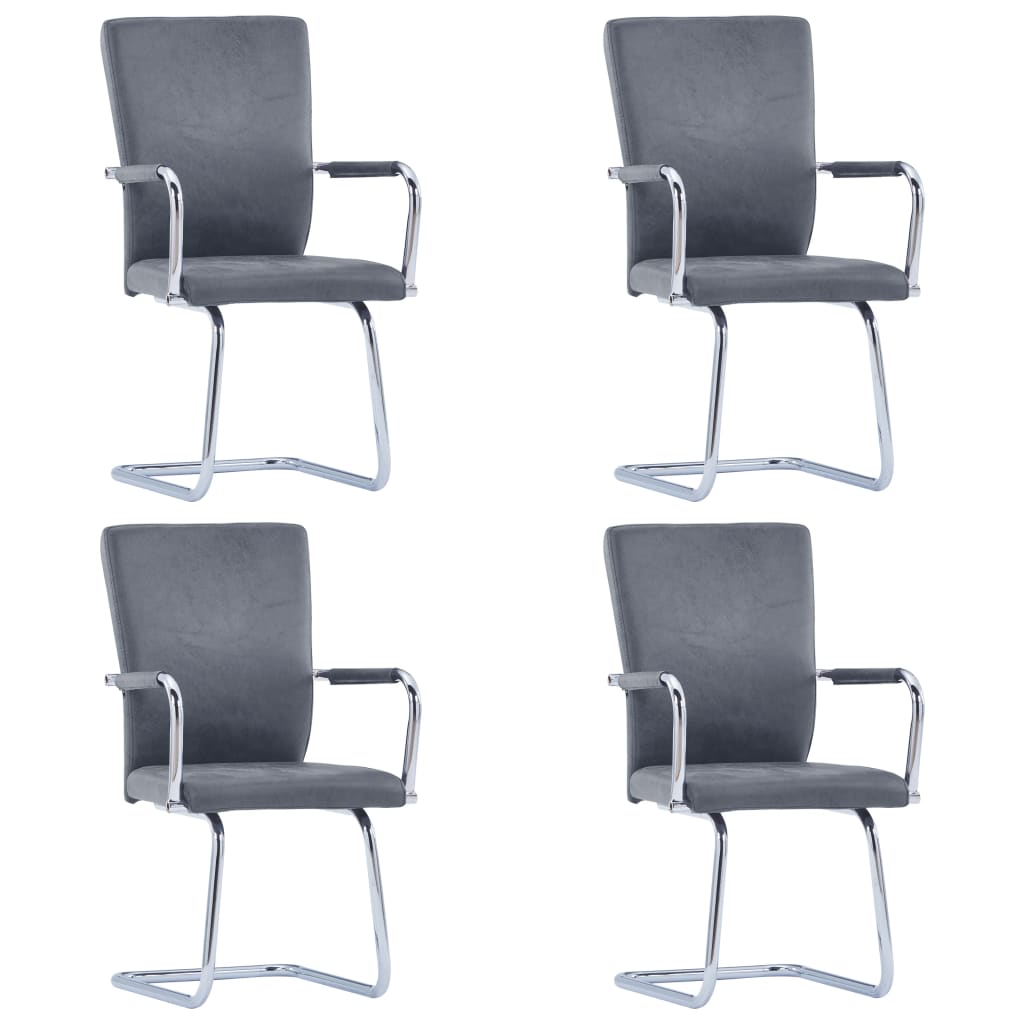 Set de 4 scaune de bucatarie, vidaXL, Piele artificiala, 52 x 54 x 92 cm Gri