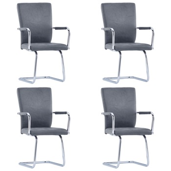 Set de 4 scaune de bucatarie, vidaXL, Piele artificiala, 52 x 54 x 92 cm Gri Set de 4 scaune de bucatarie, vidaXL, Piele artificiala, 52 x 54 x 92 cm Gri