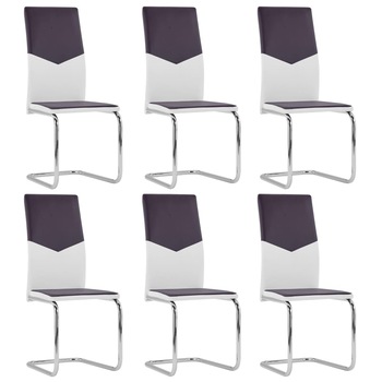 Set de 6 scaune de bucatarie cantilever, vidaXL, Piele artificiala, 43 x 50 x 100,5 cm Maro Set de 6 scaune de bucatarie cantilever, vidaXL, Piele artificiala, 43 x 50 x 100,5 cm Maro