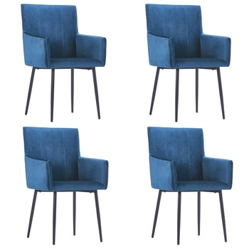 Set de 4 scaune de bucatarie cu brate, vidaXL, Tesatura, 52 x 59,5 x 93 cm Albastru Set de 4 scaune de bucatarie cu brate, vidaXL, Tesatura, 52 x 59,5 x 93 cm Albastru