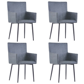Set de 4 scaune de bucatarie cu brate, vidaXL, Piele artificiala, 52 x 59,5 x 93 cm Gri Set de 4 scaune de bucatarie cu brate, vidaXL, Piele artificiala, 52 x 59,5 x 93 cm Gri