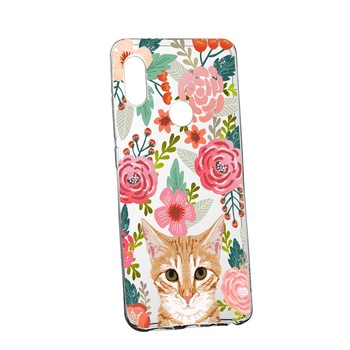 Husa Cat and Flowers, pentru Motorola One Vision, rezistenta la uzura, anti-alunecare, din silicon Premium, 638 Husa Cat and Flowers, pentru Motorola One Vision, rezistenta la uzura, anti-alunecare, din silicon Premium, 638