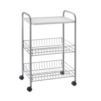 Etajera cu roti Metaltex, 2 rafturi si tavita plastic, model Boston, 39x30x63cm Etajera cu roti Metaltex, 2 rafturi si tavita plastic, model Boston, 39x30x63cm