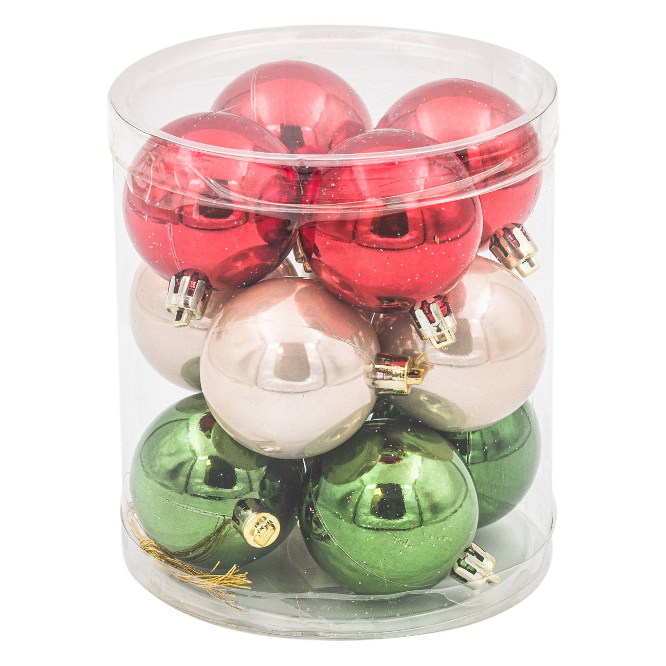 Set 12 Globuri de Craciun, New Line, 5 cm, Diverse Modele, Rosu/Sampanie/Verde