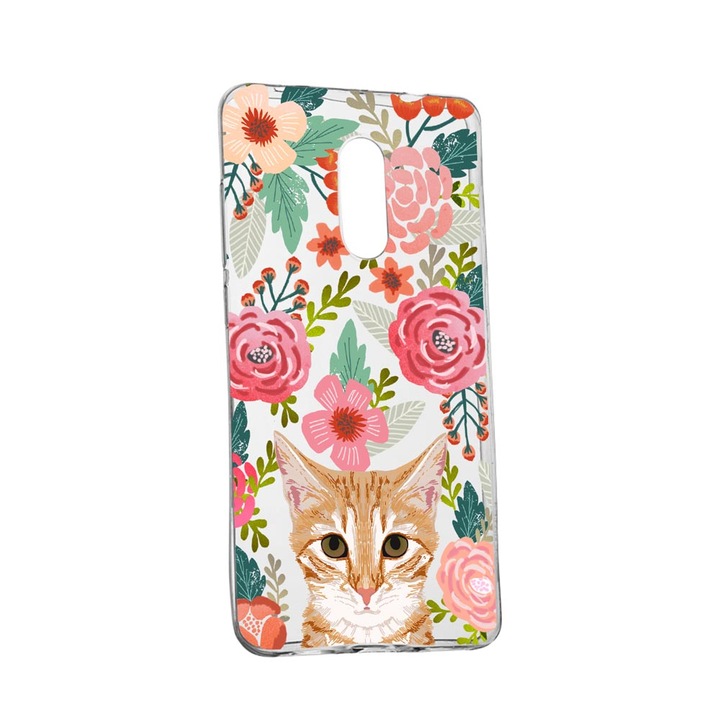Husa Silicon Cat and Flowers, Compatibila cu Nokia 2.4, rezistenta la uzura, anti-alunecare, 638