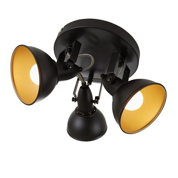 Lustra retro/vintage rotunda, Briloner, 3 spoturi rotative, 40 W, E14, negru/auriu, metal, diametru 21 cm, Lustra retro/vintage rotunda, Briloner, 3 spoturi rotative, 40 W, E14, negru/auriu, metal, diametru 21 cm,