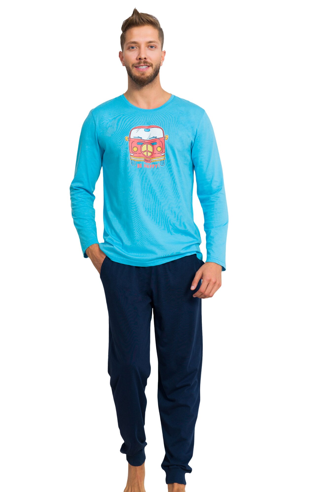 Pijama barbati Gazzaz by Vienetta, model Love Peace, albastru, Albastru