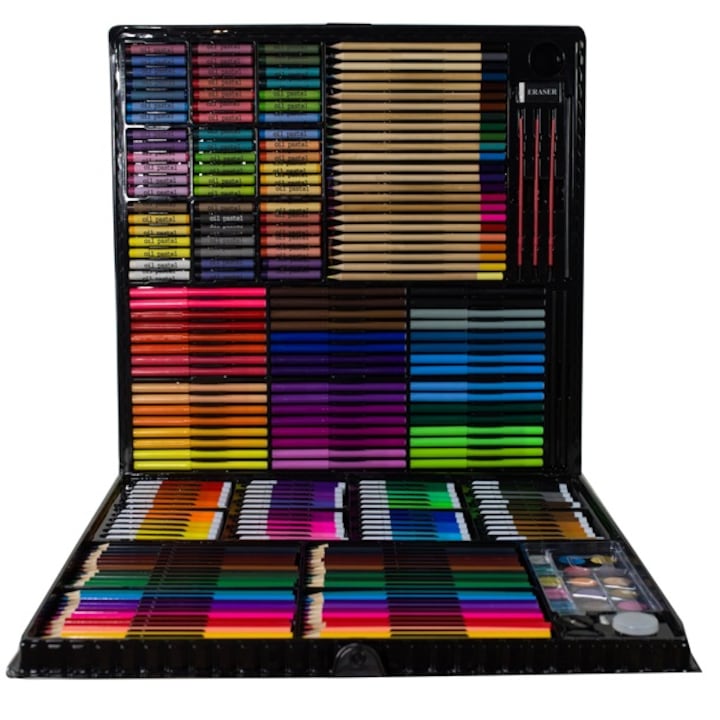Artnico Rajz- és festőkészlet 258 részes, Ceruzákkal és Festékkel, Fekete műanyag dobozban