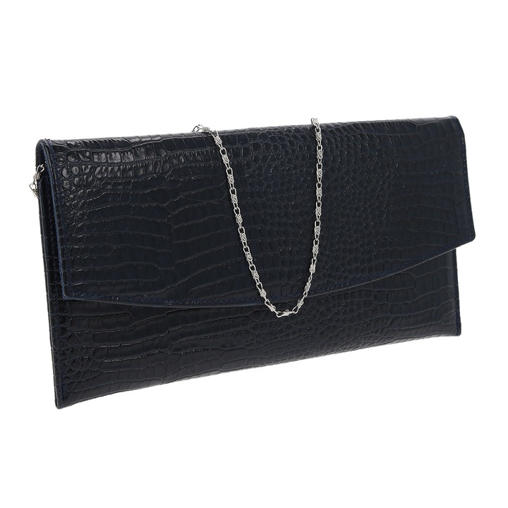 Елегантен плик Magazinul De Genti, естествена крокодилска кожа, тъмносин