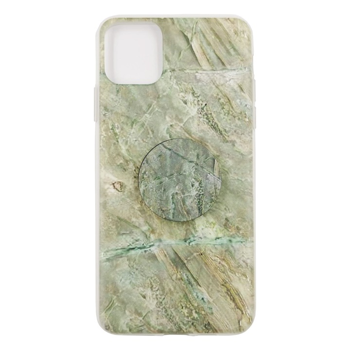 Husa silicon compatibil cu Apple iPhone 11 Pro Max model Pop Marble Emerald cu Suport Grip, Antisoc, TPU Viceversa Vernil