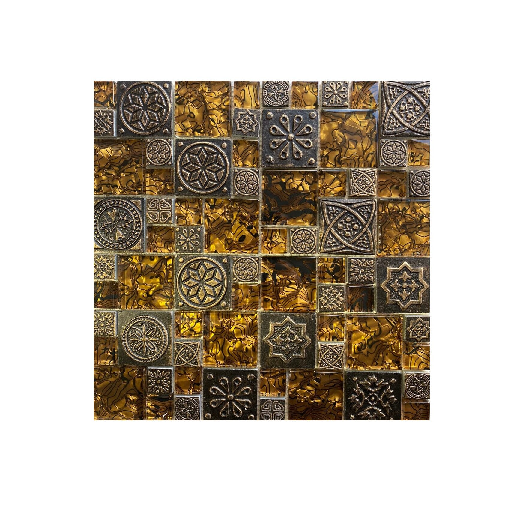 Mozaic din sticla tip cristal si piatra gravura 3D 30x30 cm