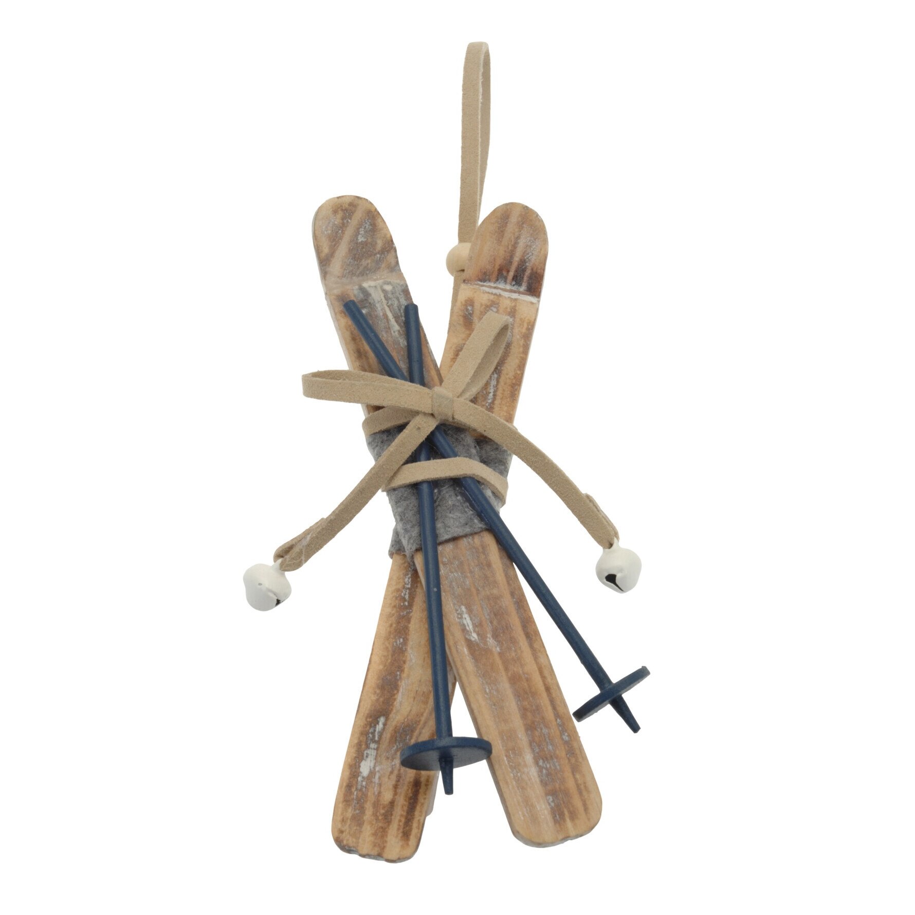 Decoratiune schiuri de lemn, de agatat, natur, 16 cm