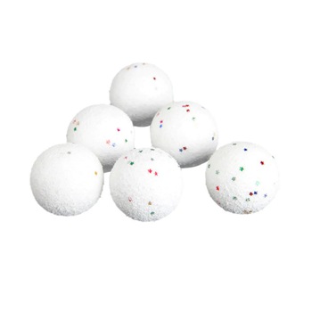 Set 6 globuri de Craciun, albe cu stelute multicolore, diametru 6 cm Set 6 globuri de Craciun, albe cu stelute multicolore, diametru 6 cm