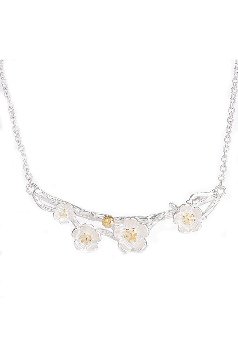 Colier, flori de cires , argintat, reglabil, 50 cm