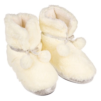 Papuci de Casa Imblaniti, New Line, Tip Botosi cu Ciucuri, Talpa Antiderapanta, Marime 39-40, Ecru/Argintiu Papuci de Casa Imblaniti, New Line, Tip Botosi cu Ciucuri, Talpa Antiderapanta, Marime 39-40, Ecru/Argintiu