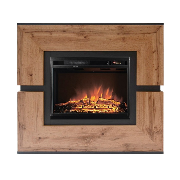 Semineu electric, Masomi, Anri 23 & Loran-23 Color' 1600 W, Antracit / Stejar auriu, 109*101*25 cm