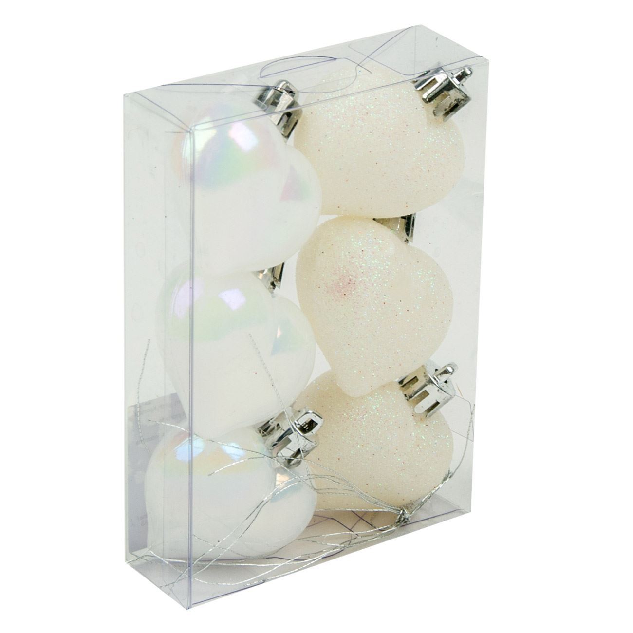 Set 6 globulete, Zola®, pentru bradut, albe, in forma de inima, 5 cm