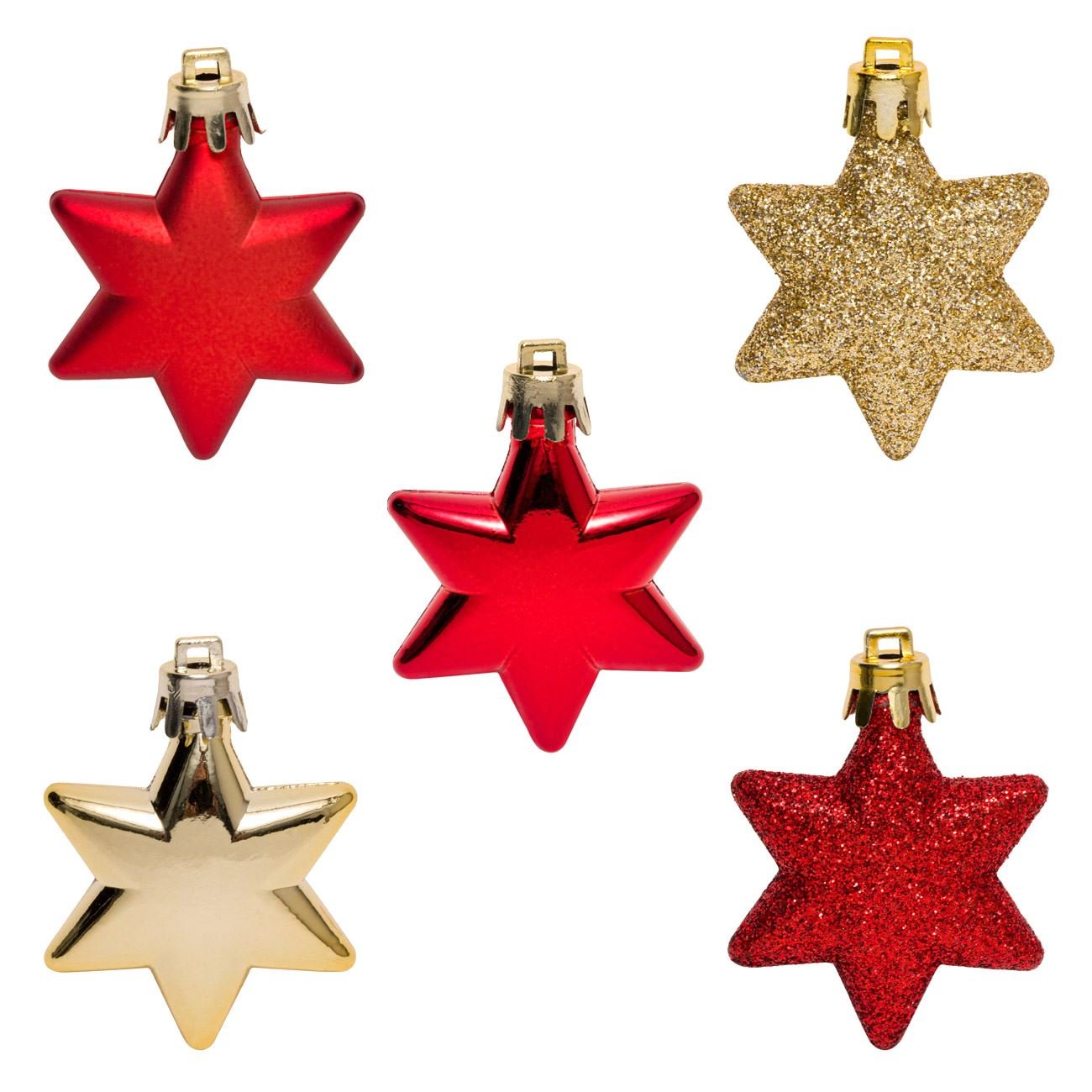 Set 9 Ornamente de Craciun, New Line, model Stele, 5 cm, Rosu/Auriu