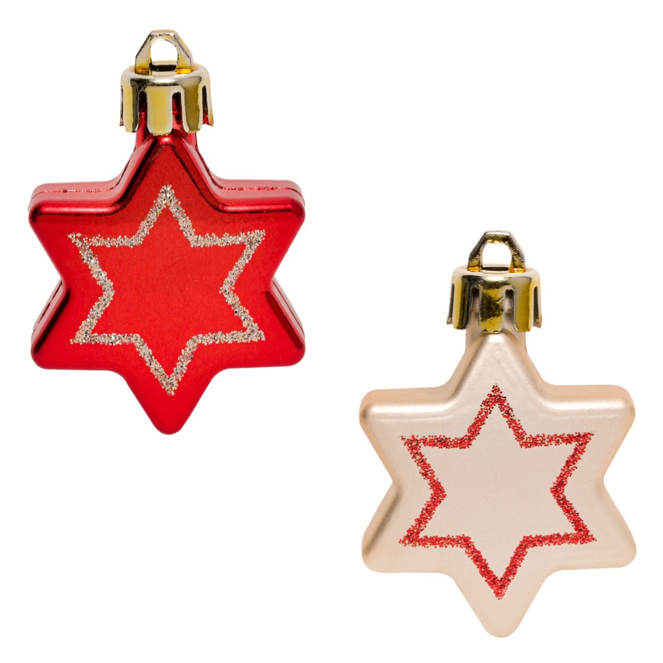 Set 6 Ornamente de Craciun, New Line, model Stele, 6 cm, Rosu/Sampanie