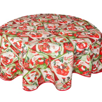 Fata de masa rotunda Craciun, BonDia, Model Santa Claus 401, 130 cm diametru, Rosu/Alb, Mos Craciun/Cadouri/Brad Fata de masa rotunda Craciun, BonDia, Model Santa Claus 401, 130 cm diametru, Rosu/Alb, Mos Craciun/Cadouri/Brad