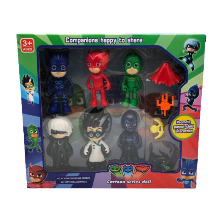 6 db PJ Masks figurás készlet, kiegészítőkkel, tarka, + 3 év