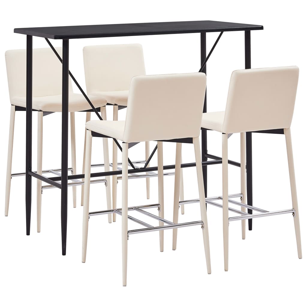 Set mobilier de bar din 5 piese, vidaXL, Piele artificiala, 120 x 60 x 110 cm Crem