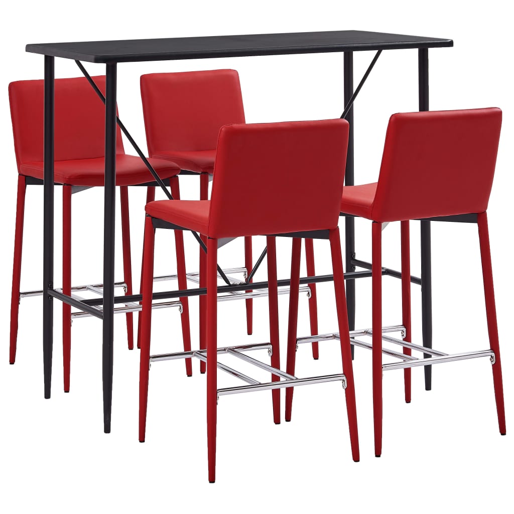 Set mobilier de bar din 5 piese, vidaXL, Piele artificiala, 120 x 60 x 110 cm Rosu