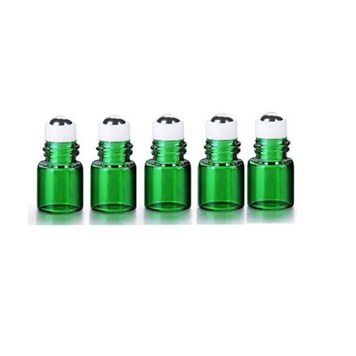 DROPY roll-on kozmetikai tartály készlet, 5 db, 1 ml, illóolajokhoz vagy parfümökhöz, zöld