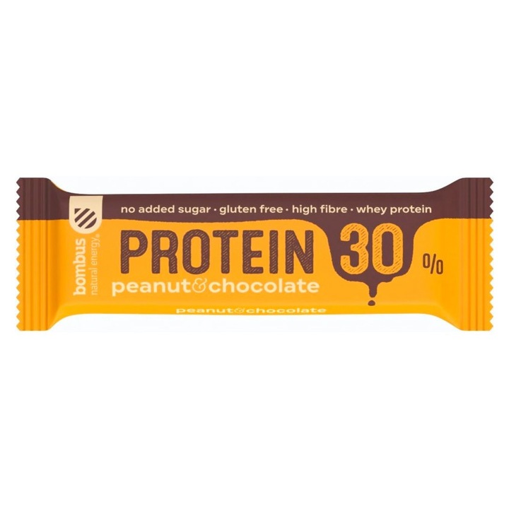 Baton proteic cu arahide si ciocolata, 30% proteine, Bombus, 50g
