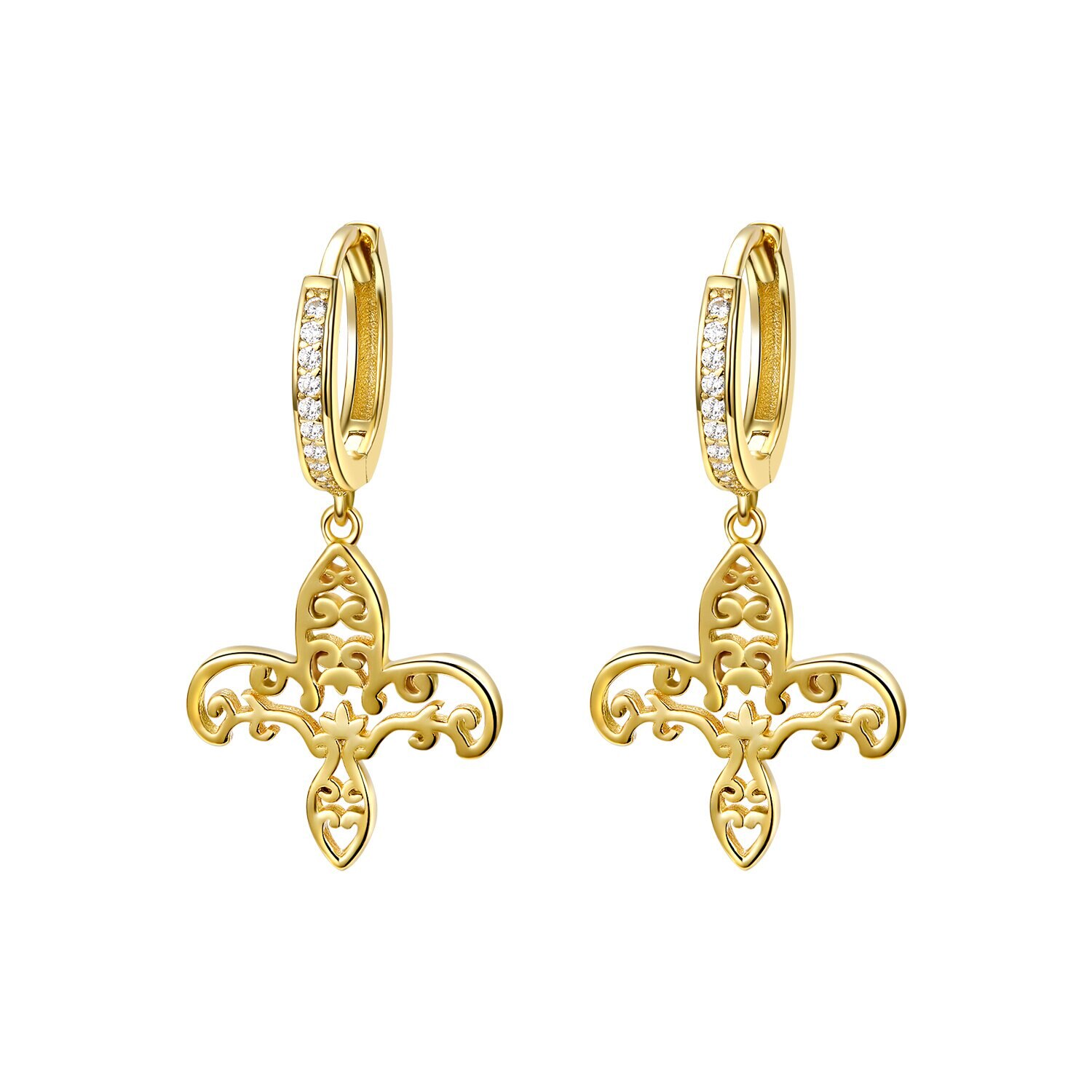 Cercei din argint Golden Baroque Cross