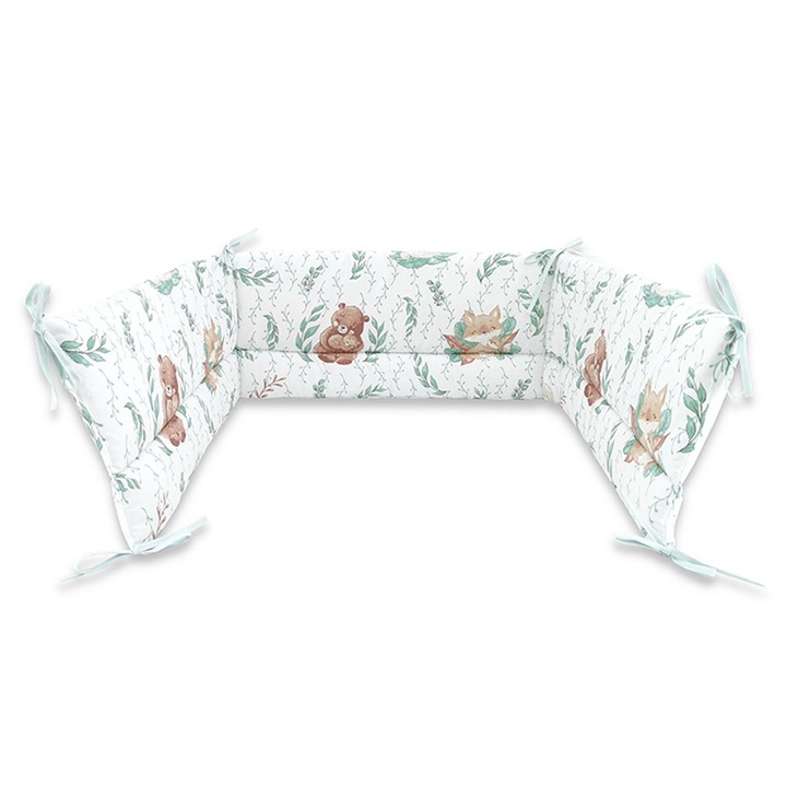 Aparatoare pentru patut, MimiNu, Din bumbac certificat Oeko Tex Standard 100, 180x30 cm, Cu panglici, Lulu Natural