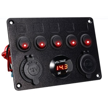 Panou de comanda 12 V / 24 V cu intrerupator auto, rulota, autorulota, camper, USB, priza bricheata auto, voltmetru Panou de comanda 12 V / 24 V cu intrerupator auto, rulota, autorulota, camper, USB, priza bricheata auto, voltmetru