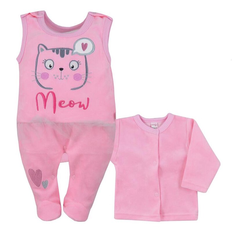 Compleu 2 piese salopeta si bluza pentru fete Koala Miau 07-434, Roz