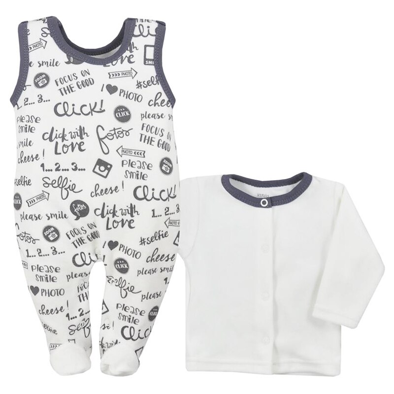 Compleu 2 piese salopeta si bluza pentru copii Koala Click 07-435-68-cm, Alb 68 CM