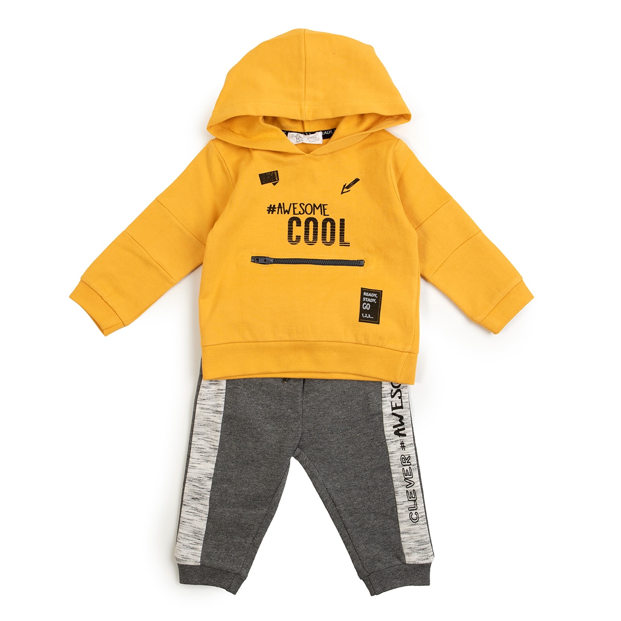 Trening 2 piese Babybol, baiat, hanorac gluga, mustar