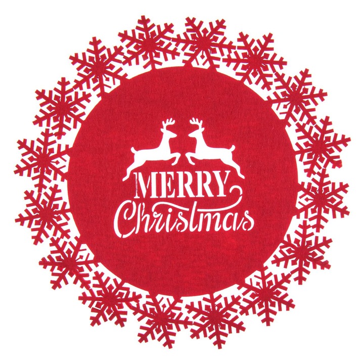 Napron rosu cu reni decorativi de Craciun, 35 cm