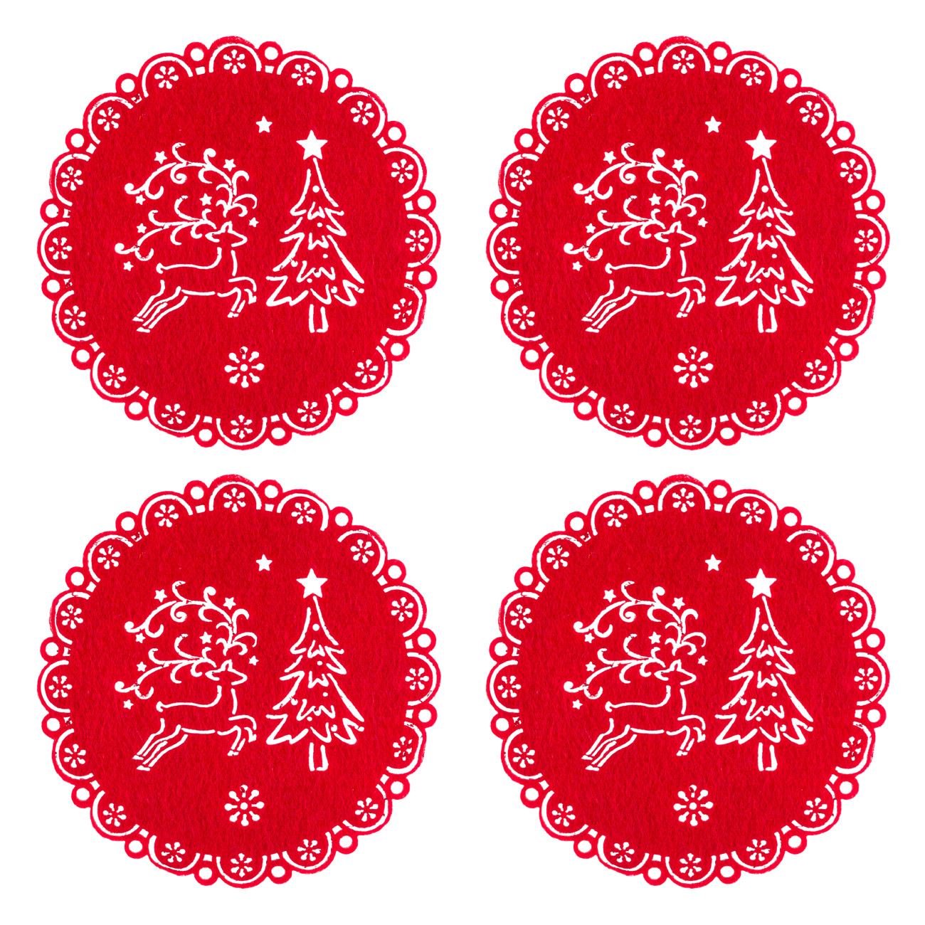 Set 4 naproane rotunde rosii de Craciun, 11 cm