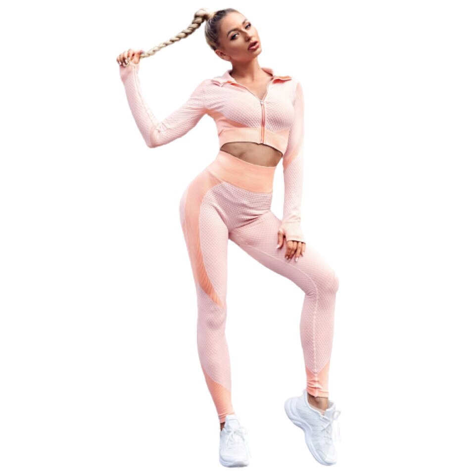 Set fitness 3 piese, Herablum®, Peach, cusaturi subtiri, material elastic, Peach