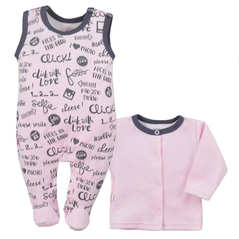 Compleu 2 piese salopeta si bluza pentru fete Koala Click 07-435RZ, Roz, 68 cm