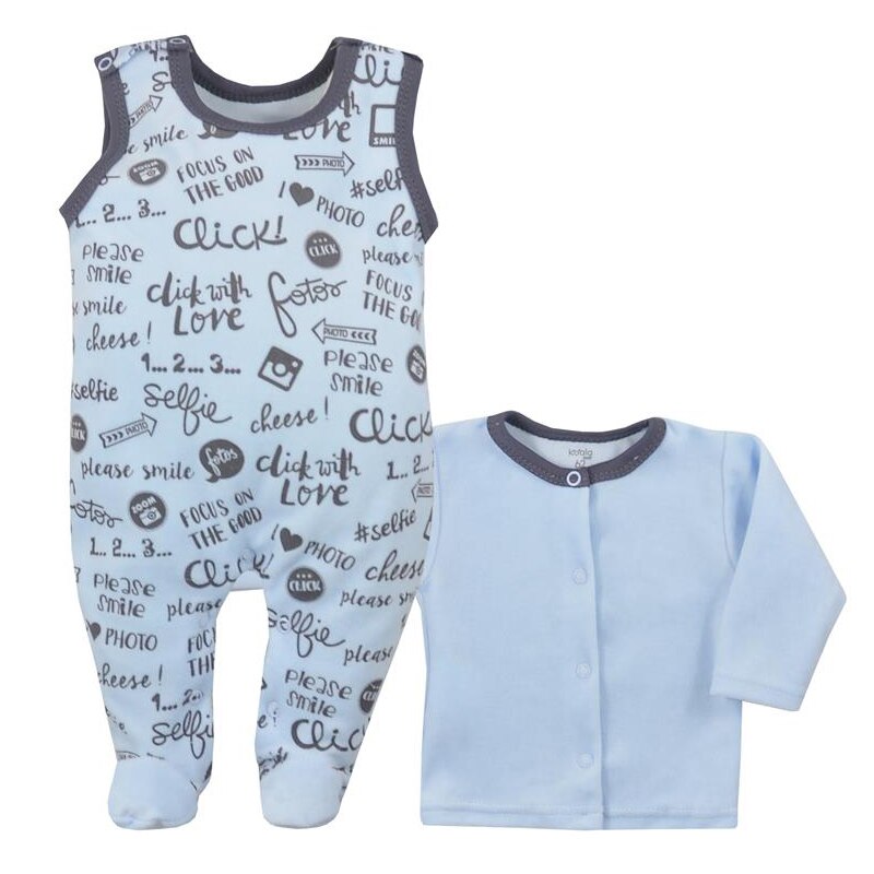 Compleu 2 piese salopeta si bluza pentru baieti Koala Click 07-435A, Albastru, 68 cm