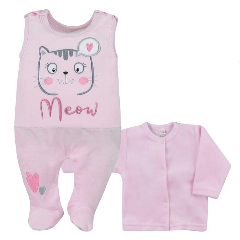 Compleu 2 piese salopeta si bluza pentru fete Koala Miau 07-434RZ, Roz
